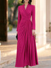 Women V Neck Long Sleeve Maxi Dress Elegant Ruched Waist Wrap Party Evening Gown Formal Cocktail Wedding Guest Dress