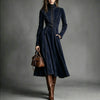 Women Autumn Winter Elegant Vintage Faux Suede Maxi Dress Zip‑Up Waist Tie Belt Cinched‑Waist Long Dress
