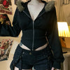 Autumn Winter Faux Fur Collar Solid Hooded Coats Women Casual Slim Waist Zip Hoodies Gothic Jackets Chic Streetwear