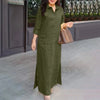Women's Vintage Maxi Shirt Dress Spring 3/4 Sleeve Lapel Neck Slit Hem Long Dresses Loose Casual Solid Robes Femme