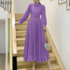 Women's Elegant Chic Maxi Dresses Turtleneck Lantern Sleeves Belted High Waist Pleated Long Dress Korean Style Robe Femme