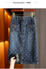 Spring Love Jacquard Denim Skirt Women Autumn Casual Slim Split Buttock Skirt With pockets Female Long Denim Skirts