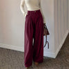 Spring Autumn Loose-Fitting Corduroy Trousers Women's Solid Color Button Pocket Corduroy Wide-Leg Pants Straight Pants