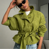 Avocado Green Lapel Jacket For Women Long Sleeve Single Breasted Solid Trench Coat Lady Spring Autumn Streetwears