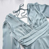 Elegant Party Satin Flare Long Sleeve Dress Women's Sexy Deep V Neck Solid Color Higt Waist Dresses Autumn short skirts