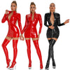 Sexy Women Latex PU Micro Mini Dress Shiny Zipper Open Bust Long Sleeve Costume Tight Dress Elastic Bodycon Pack Hip Leoatrd