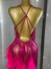 Sparkly Rhinestones Tassel Sheer Dress for Women Sexy V Neck Birthday Celebrate Event Outfit Singer Show Wear Photo Shoot Dress