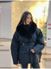Thichen Winter Padded Coat Women Faux Fur Collar Belted Waist Tie Loose Oversized Quilted Jacket Warm Outerwear Daily Streetwear