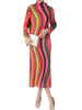 High Collar Long Sleeve Women Dresses Contrast Color Striped Pleated Slim Mid-Calf Elegant Clothing 2DC1022