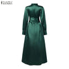 Stylish Waisted Party Dress Autumn Dreses Elegant Women Long Lantern Sleeve Robe Solid A Line Satin Long Dresses