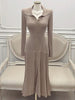 Retro Elegant Knitted Dress Women Long Sleeve Slim Single Breasted Bodycon Dresses Ladies Lapel Hollow Out Long Robe Vestidos