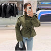 Women's Coats Jacket Double Breasted Belted Cropped Trench Coat Stand Collar Long Sleeve Casual Outerwear For Ladies