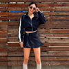 Woolen Dark Blue Jacket Women Autumn Single Breasted Stand Collar Loose Female Coat Office Lady Street Short Outwear Tops
