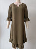 Elegant V-Neck Midi Sleeve Dress with Hem Ruffle Detail European And American Woven Fabric Women's