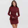 Dark Blue Two Pocket Sexy Mini Dress For Women Autumn Winter Long Sleeve Bodycon Club Party Dress Elegant