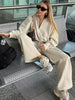 Women's 2-piece Retro Solid Color Zipper Bomber Jacket Sweatshirt + High-waisted Lace-up Women's Loose Velvet Pants Suit