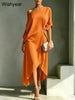Classy White Dress for Women One-Shoulder Asymmetric Midi Length Loose and Comfortable Ideal for Brunch Church Evening