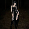 Dark Punk High Split Hem Straps Dess 90s Streetwear Gown Women Sexy Corn Bandage Velvet Dresses Mall Gothic Clothing