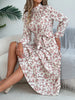 Floral Stand Up Collar Bridesmaid Dress Spring Autumn Elegant Long Sleeve Waist Cinching Pleated Dresses Woman Clothing