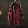 Women Vintage Hooded Button Parkas Plus Cotton Winter Coats Solid Color Patchwork Pockets Warm Long Parkas
