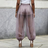 Sheer Mesh Balloon Pants High Waist Pleated Loose Harem Trousers Women Streetwear See Through Chiffon Elastic Cuff Jogger Pants