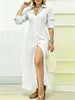 Elegant Long Sleeve Button Front Maxi Shirt Dress with Side Split for Women Casual Chic
