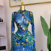 Women Full Sleeve Leaf Print Stacked Bodycon Long Dress Fall Evening Birthday Night Party Vestidos Sexy Dresses