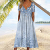 Fall & Winter Women's V-Neck Button Long Sleeve Dress Floral Print Loose Casual Midi Dress