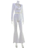 Long Sleeve U Neck Solid Women Sets 2-Pieces(Tops+Pants) Sheath Sexy Club Suits Fitness Casual Female Elegant