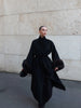 Lady Long Wool Blend Coat Stand Collar Faux Fur Cuffs Belted Waist Loose Oversized Maxi Wrap Outerwear Elegant Winter Overcoat