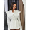 Chic Solid Waist Cinching Blazer Coat Women Wide Shoulder Split Sleeves Single Button Jacket Spring Lady Street Jackets