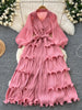 High End Party Ruffles Runway Dresses Women Lantern Sleeve Lace-up Loose Stretch Celebrity Beautiful Long Dress