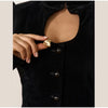 Women's Black Velvet Peplum Blouse Coat Cutout Puff Sleeve Button Front Elegant Party Long Sleeve Top Lady Outerwears