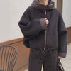 Solid Wool Coat Women Casual Hooded Y2k Loose Zipper Blends Cardigan Full Sleeved Thick Warm Outwear Jackets Autumn Winter