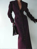 Women's Long Coat Slim V Neck Single Breasted Overcoats Shoulder Pad Maxi Jackets with Belt Winter Lady Commute Outwear