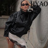 Black Jacket Women's Coat Faux Leather Jacket Outerwears Demi-Season Bomber Moto Biker Zipper Jacket High Neck Short Coat