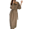 Vintage Turtleneck Buttons Long Sleeve Long Dresses Winter Casual Loose Knitwear Warm Women Knitted Dress Black Apricot