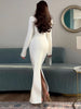 Lace Up Elegant Evening Dress Female Autumn Sexy Deep V Neck Long Sleeve Maxi Dresses Party Slim Commute Long Dress