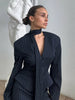 Striped Print V-neck Ribbon Suit Coat For Women Long Sleeve Buttons Office Lady Top Elegant Female Blazer Outwear