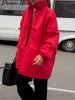 Women Red Oversized Puffer Coats Stand Collar Single-breasted Elastic Cuff Loose Warm Winter Coat Lady Autumn Casual Chic Jacket