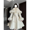 Temperament Coat Cape Shawl Two on Winter Ladies' Butterfly Bow Solid Color Medium Long Collar Coat for Women