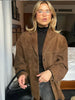 Vintage Suede Jackets Women Casual Loose Lapel Single Breasted Blazer Female Autumn Long Sleeves Brown Outwear Lady