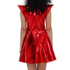 Women Metallic Shiny Dress Holographic Solid Color Turtleneck Pleated Dress Carnival Costume Gold Silver Rave Dress Outfits