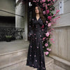 Autumn Elegant Printed Satin Long Dress Women Slim Lace Up V-neck Full Sleeve Pleat Dresses Lady Party Evening Robes