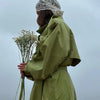 Green Oversized Belt Overcoat Women Elegant Long Sleeve Pleated Lapel Lace Up Windbreaker Autumn Lady Daily Street Outerwears