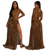 Women Set Street Leopard Print full Sleeve Bodysuit Tops + long Skirts Suits Party Street Two 2 Piece Dress Sets