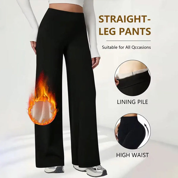 Plush Wide Leg Trousers Warm Winter High Waisted Straight Pants Outdoor Skiing Jogging Or Exercise Winter Women's Pants & Capris
