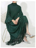 Maxi Dress Women High Neck Long Sleeves Stitching Tassel Hem Solid Color Dresses Female Party Clothing 2DB1143