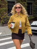 Women Lapel Long Sleeve Jackets Loose Casual Short Faux Suede Yellow Outwear Autumn High Street Chic Coat