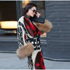 Vintage Ethnic Geometric Print Coat Women Belted Waist Faux Fur Cuff Patchwork Open Front Maxi Robe Autumn Winter Chic Cardigan